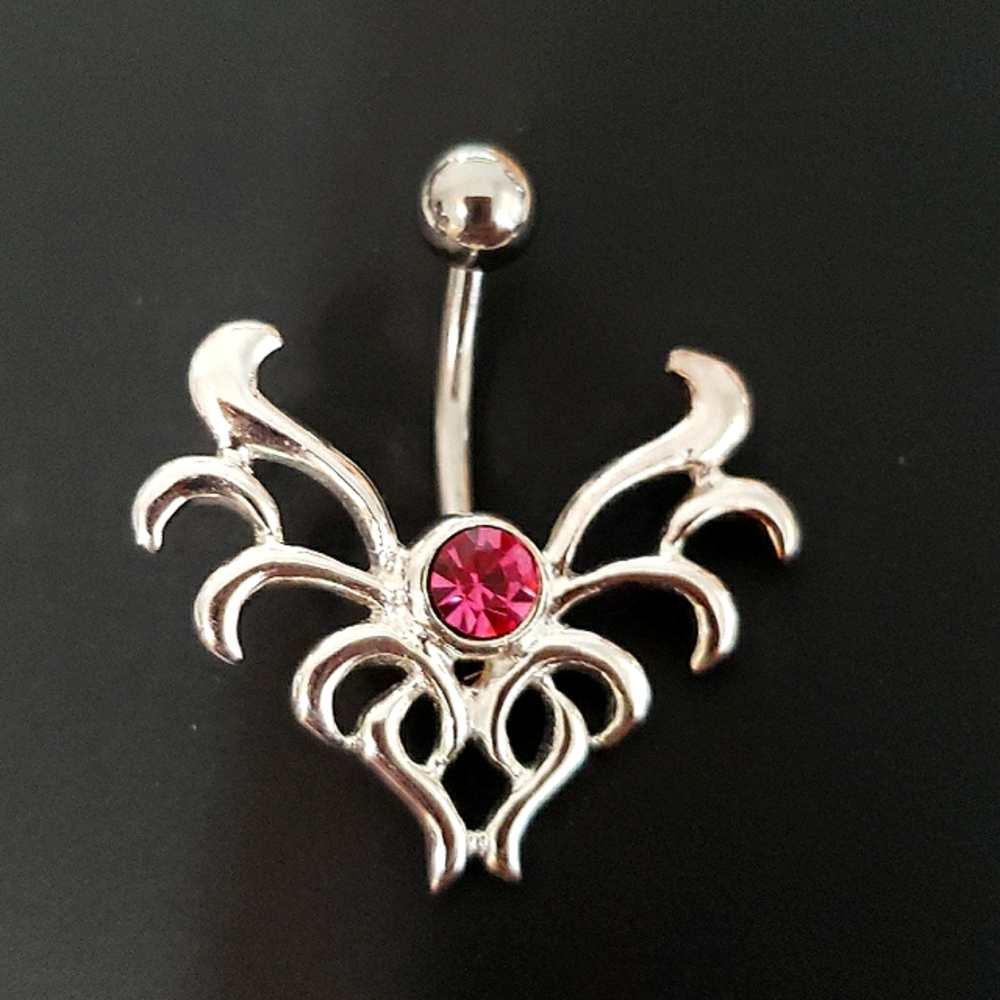 NEW! Hot Pink Crystal Gem Belly Ring Barbell Belly Piecing